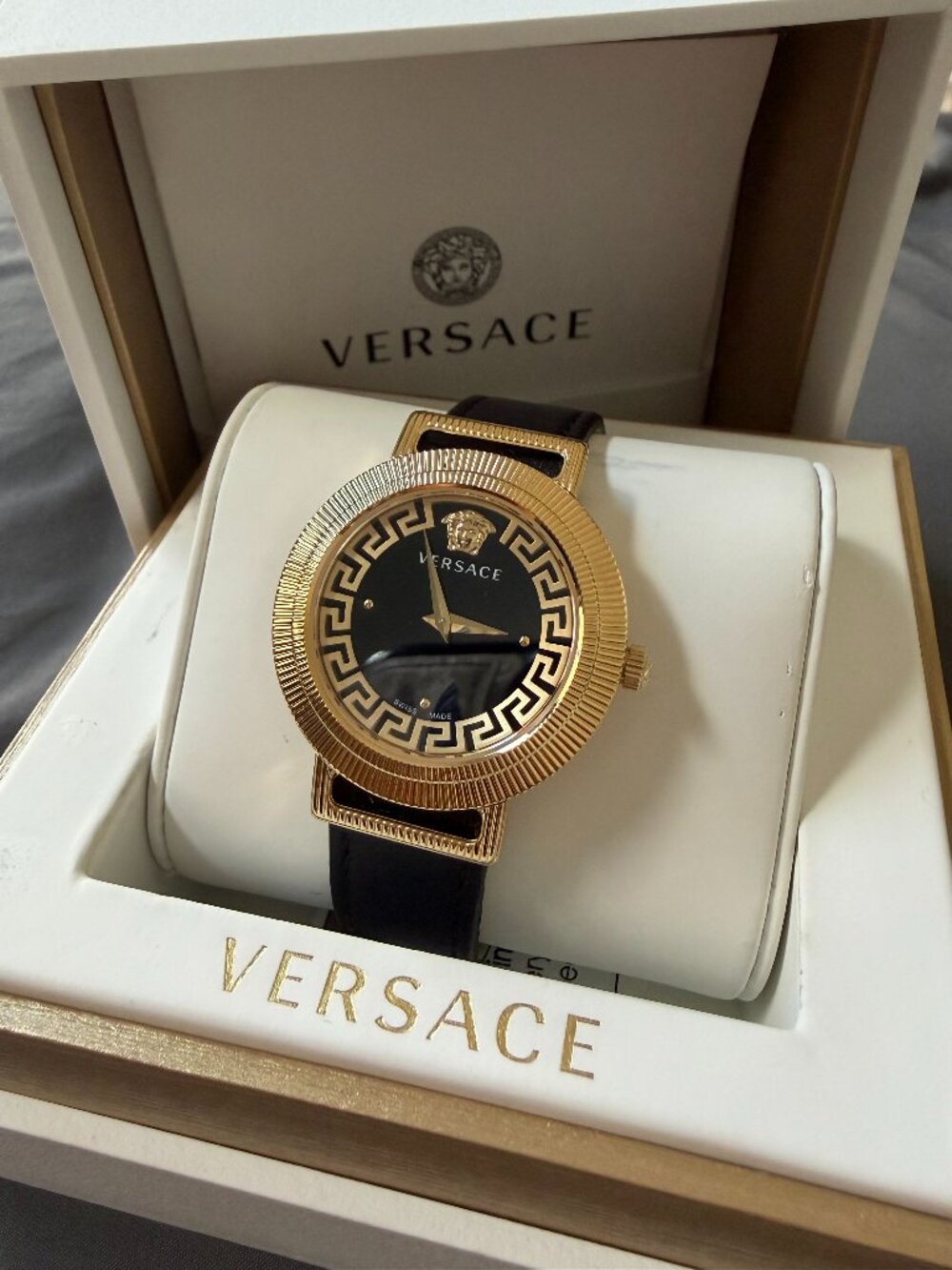NWT Versace VE3D00322 Medusa Greca Swiss Made Gold Tone Watch MSRP $1195